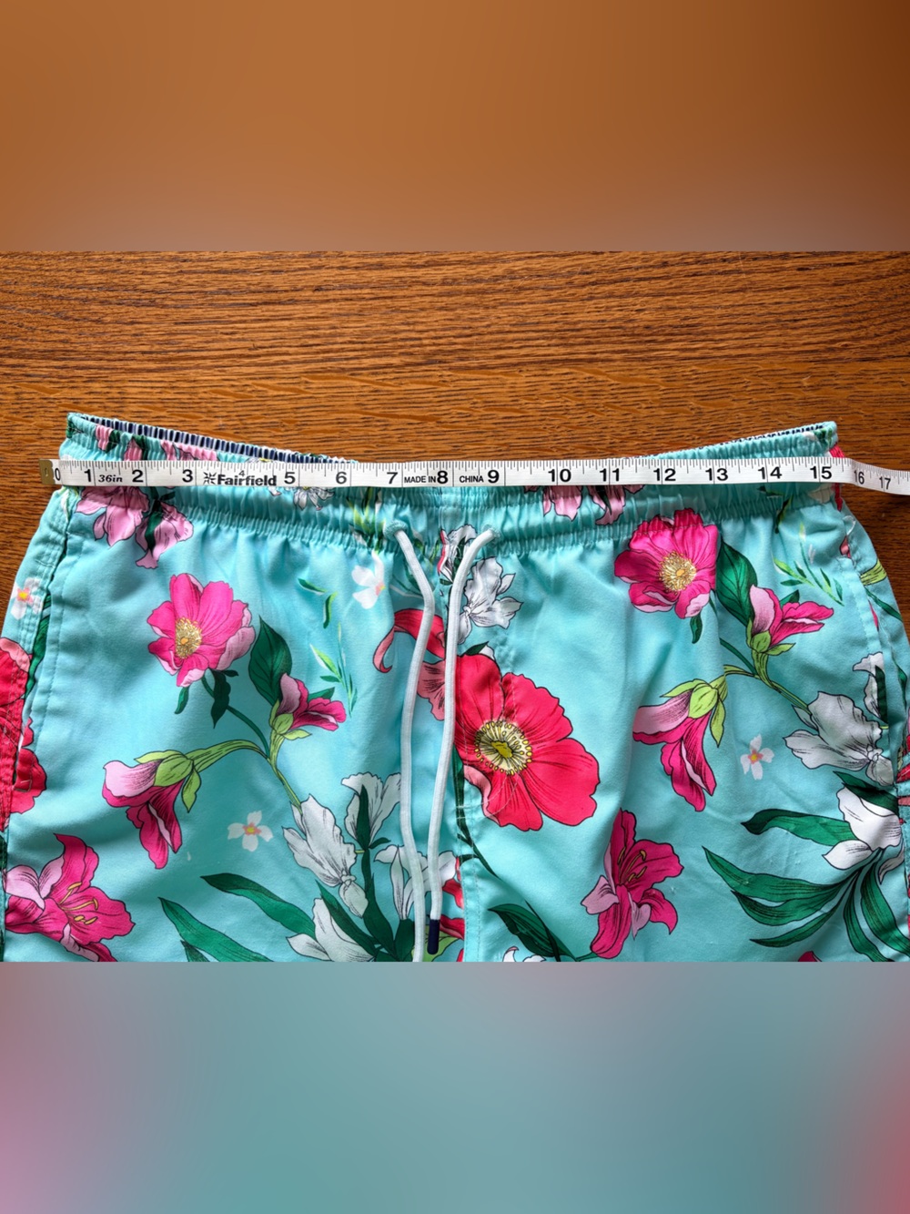 Spicy Tuna Lt. blue Mens Large Floral Swim Shorts with Drawstring & elastic - Picture 16 of 16
